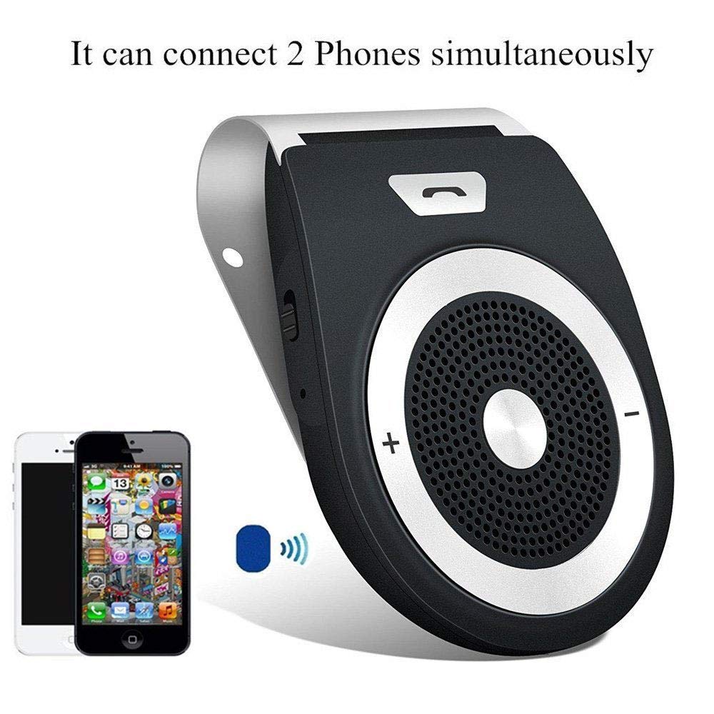 Bluetooth Car Speakerphone Kits,Bluetooth 4.1 Hands-Free Motion AUTO-ON Car Kit Stereo Music Speaker Wireless Sun Visor Player Adapter Built-in Mic & Car Charger,Connect 2 Phones at Same Tim